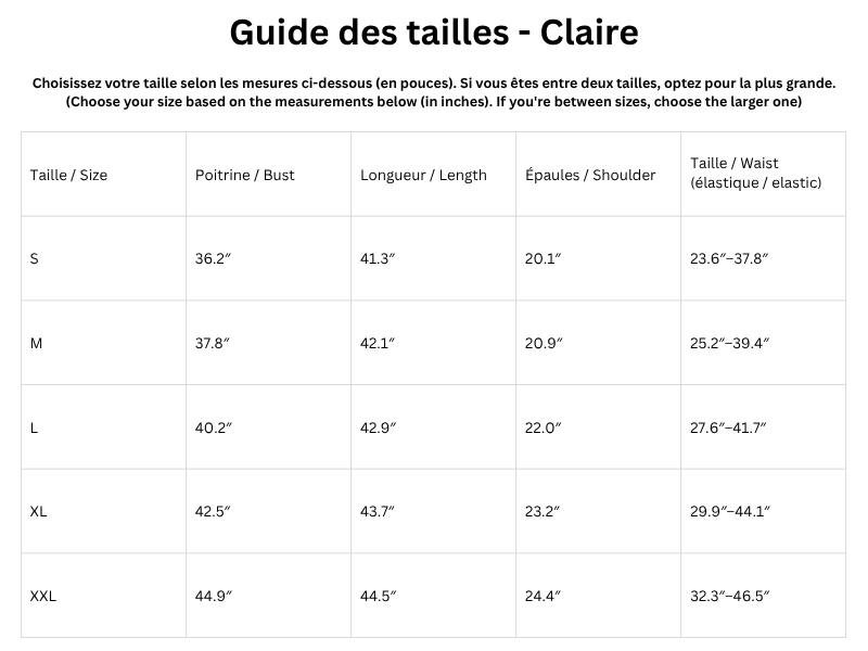 Guide des tailles
