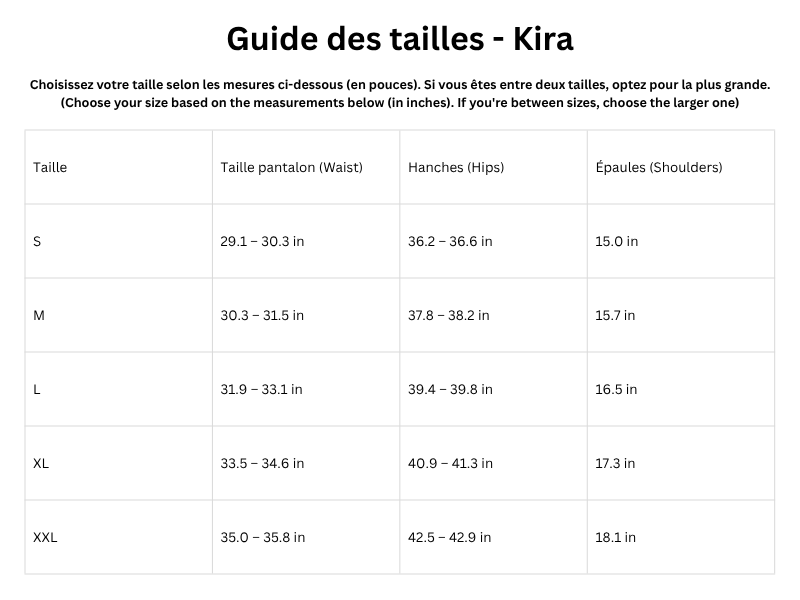 Guide des tailles