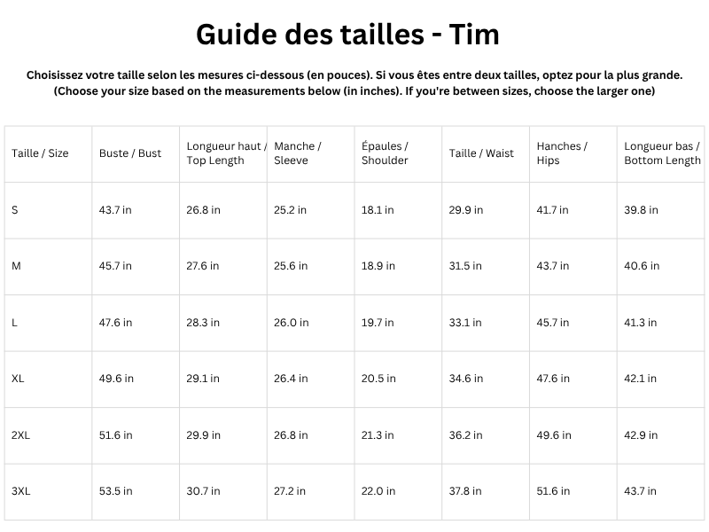Guide des tailles