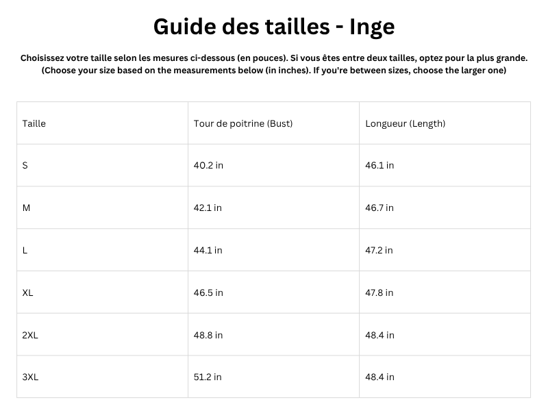 Guide des tailles