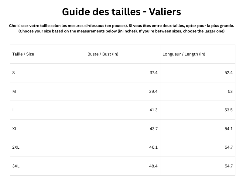 Guide des tailles