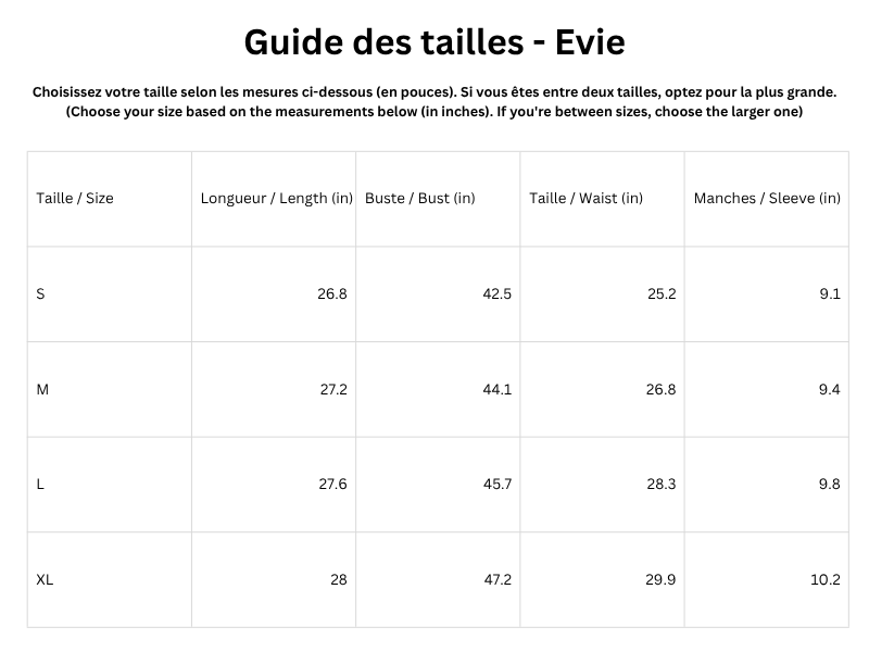 Guide des tailles