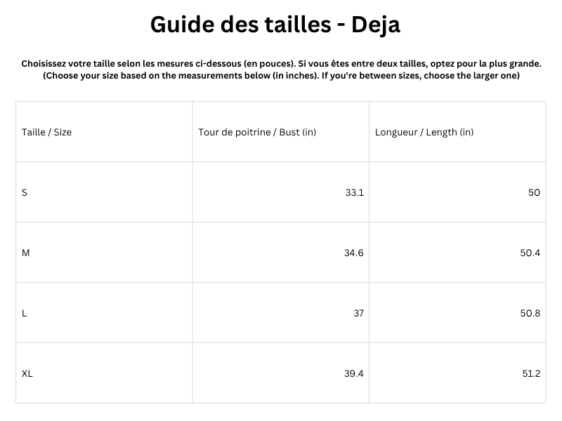 Guide des tailles