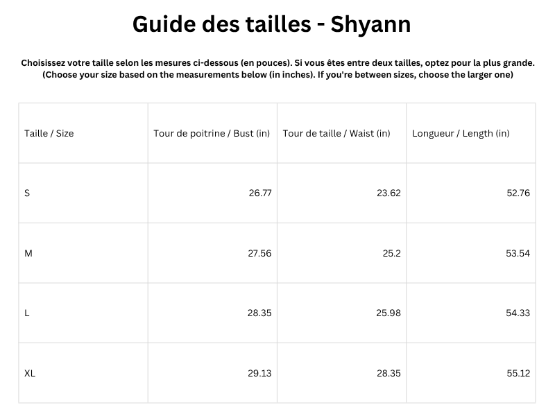 Guide des tailles