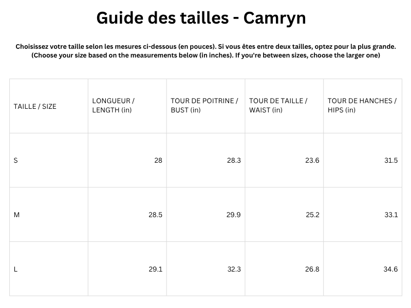 Guide des tailles