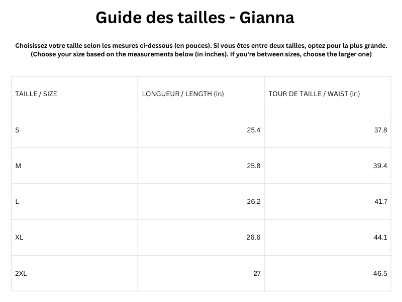 Guide des tailles