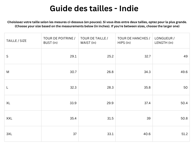 Guide des tailles