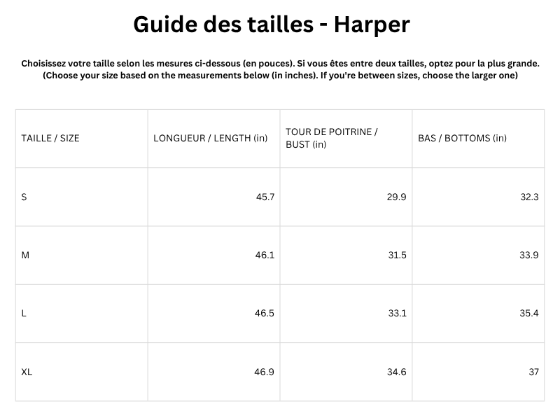 Guide des tailles