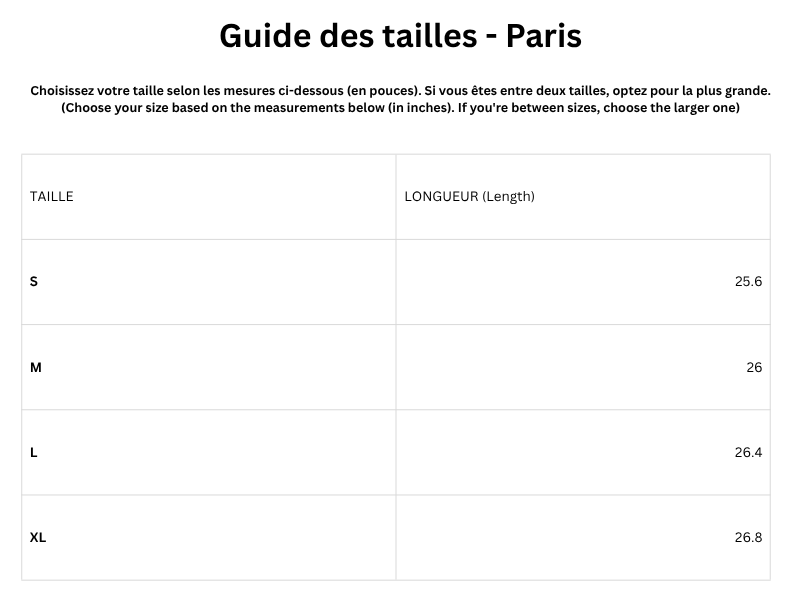 Guide des tailles