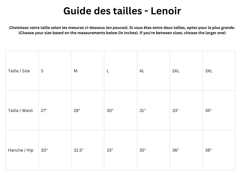 Guide des tailles
