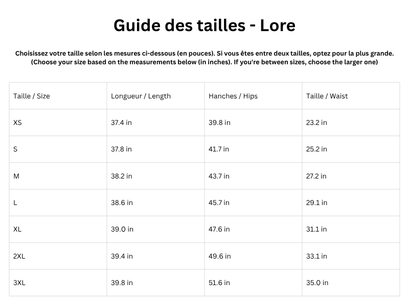Guide des tailles