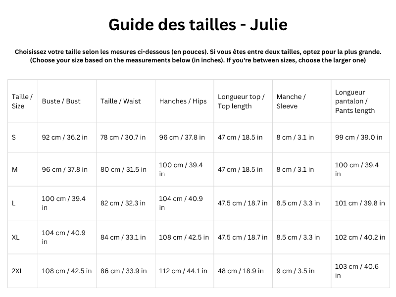 Guide des tailles