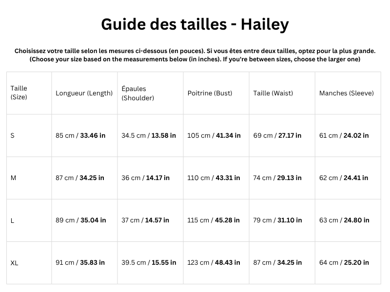 Guide des tailles