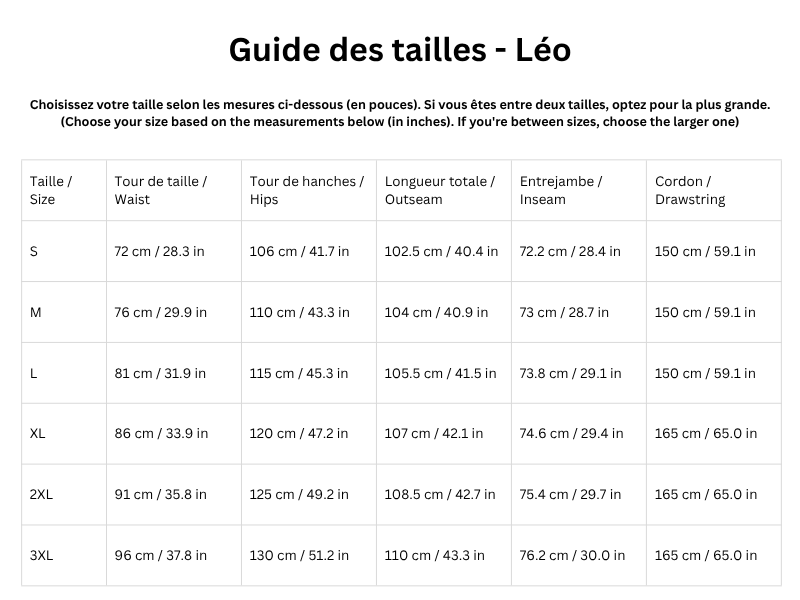 Guide des tailles