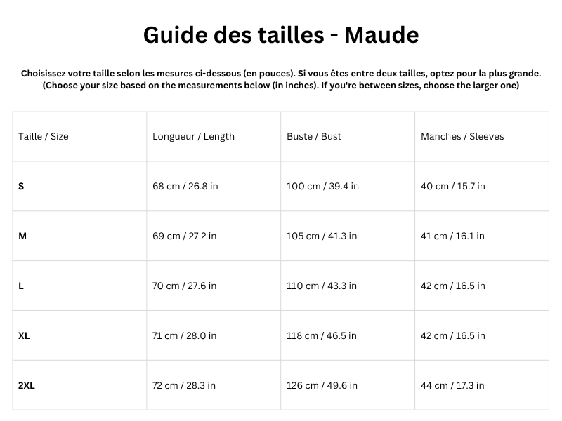 Guide des tailles
