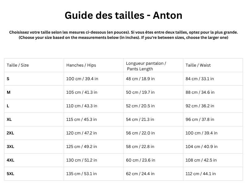 Guide des tailles