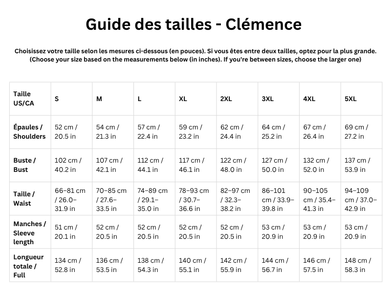 Guide des tailles