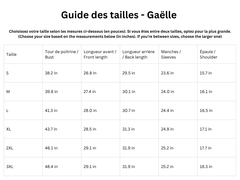 Guide des tailles