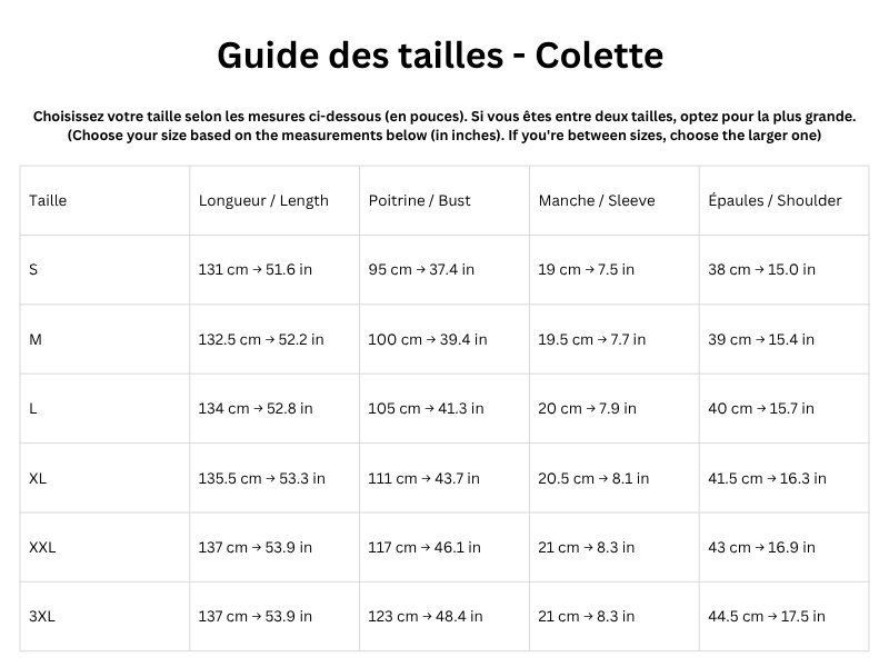 Guide des tailles