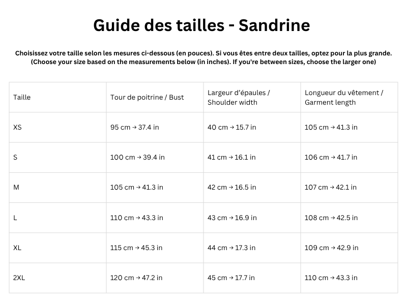 Guide des tailles