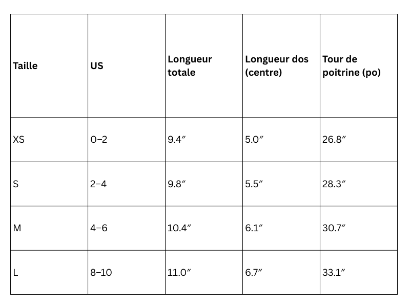 Guide des tailles