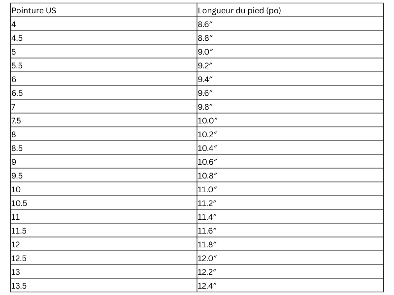 Guide des tailles