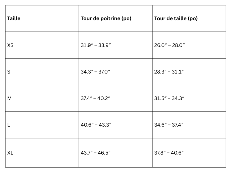 Guide des tailles