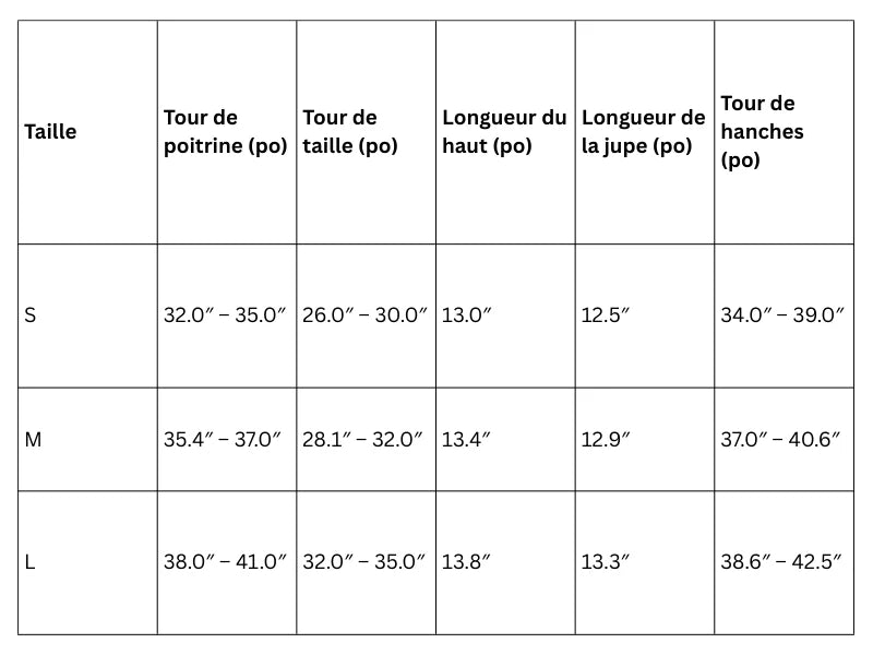 Guide des tailles