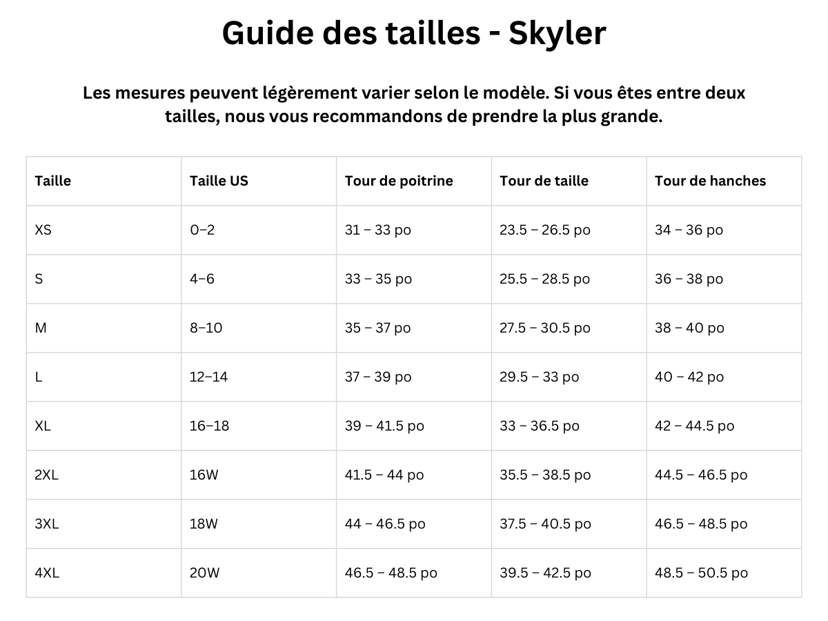 Guide des tailles