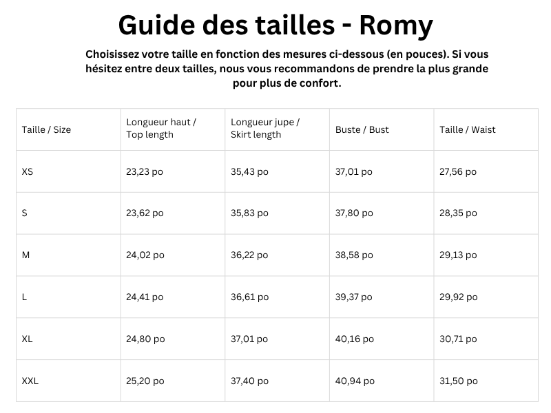 Guide des tailles