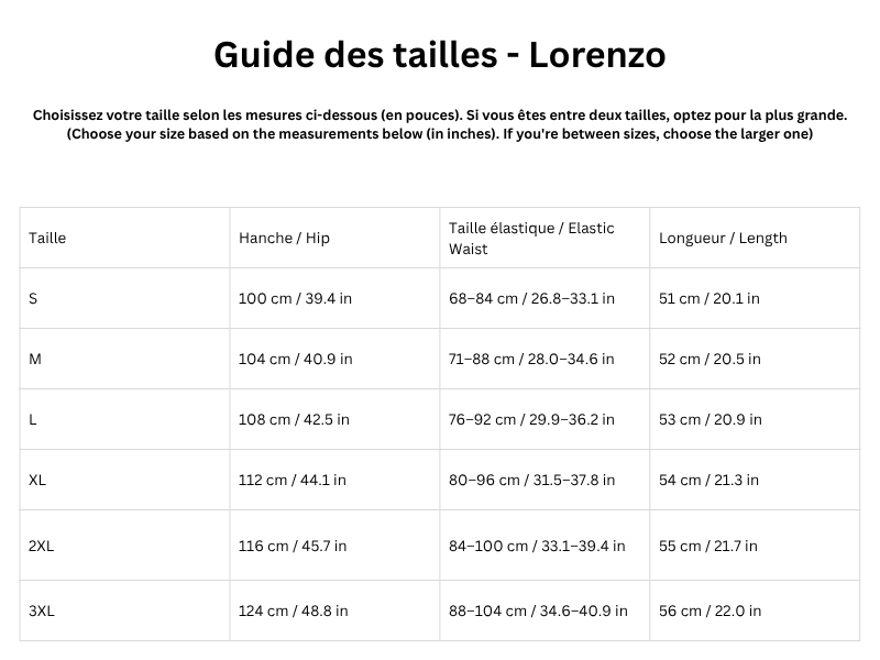Guide des tailles
