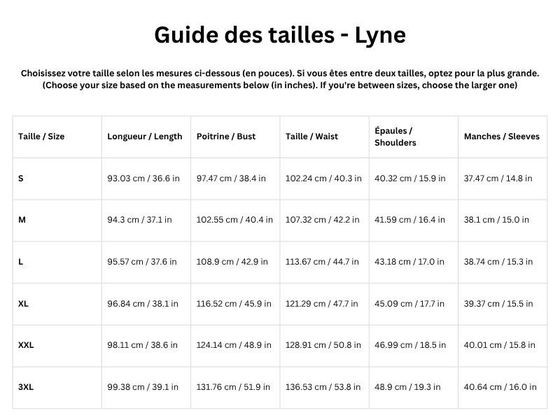 Guide des tailles
