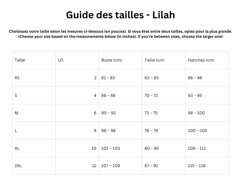 Guide des tailles