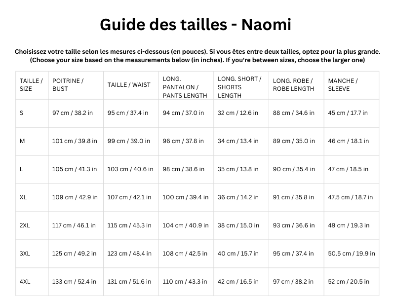 Guide des tailles