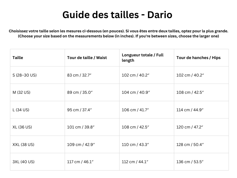 Guide des tailles