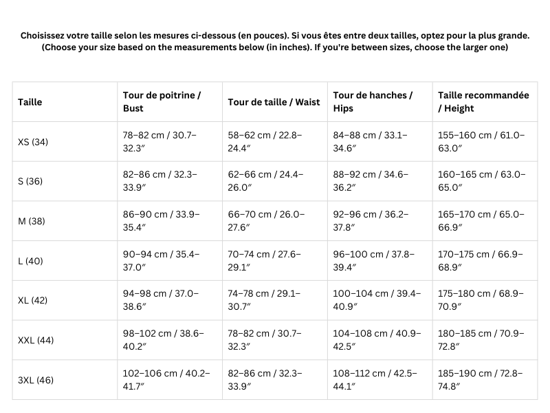 Guide des tailles