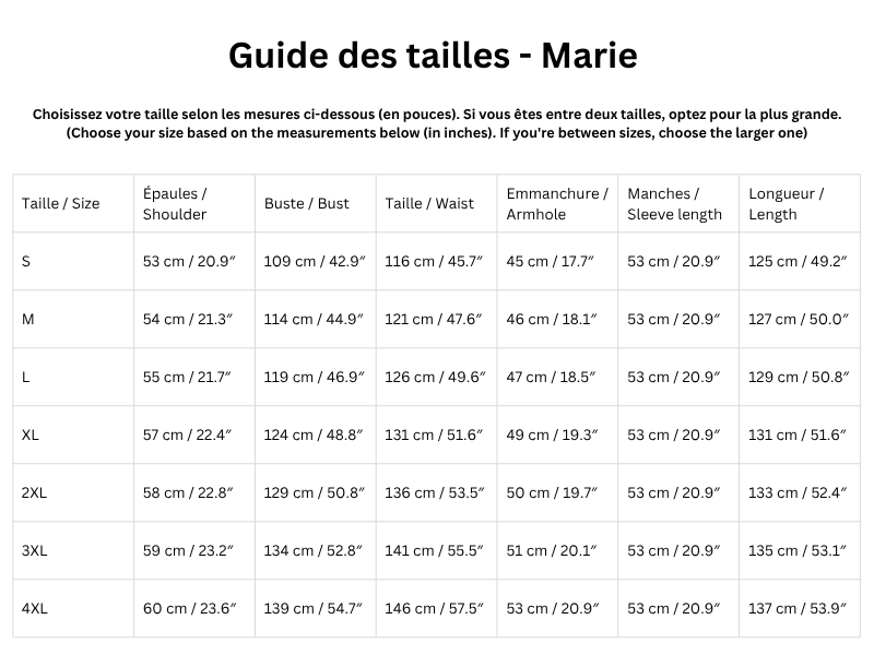 Guide des tailles