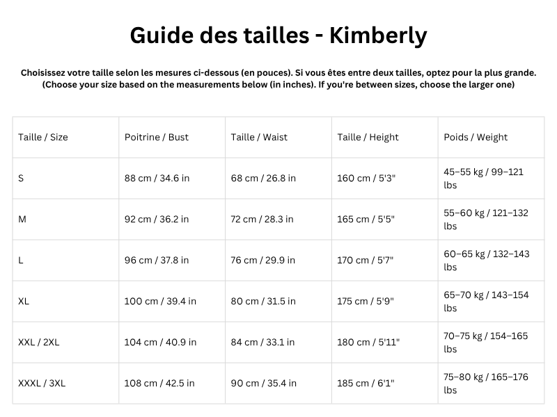 Guide des tailles