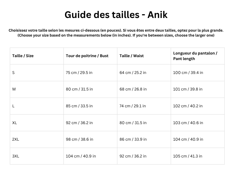Guide des tailles