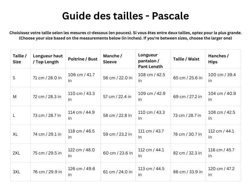 Guide des tailles