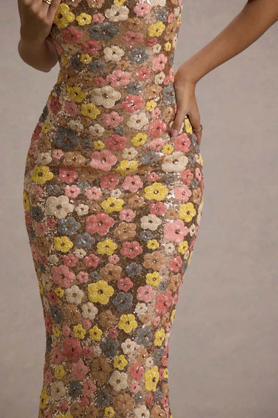 Selviana - Robe longue à sequins floraux