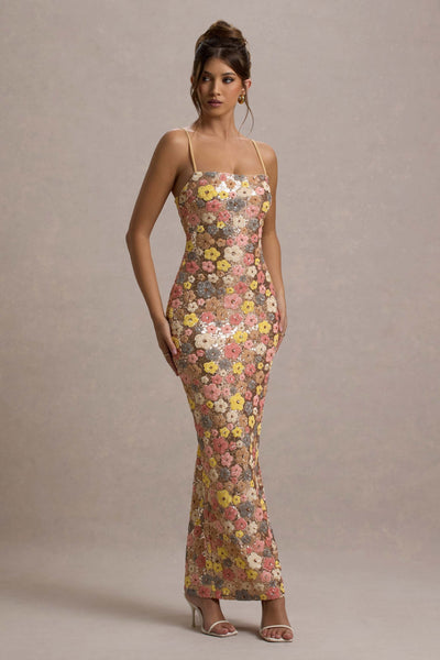 Selviana - Robe longue à sequins floraux