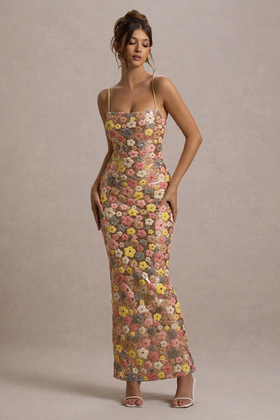 Selviana - Robe longue à sequins floraux