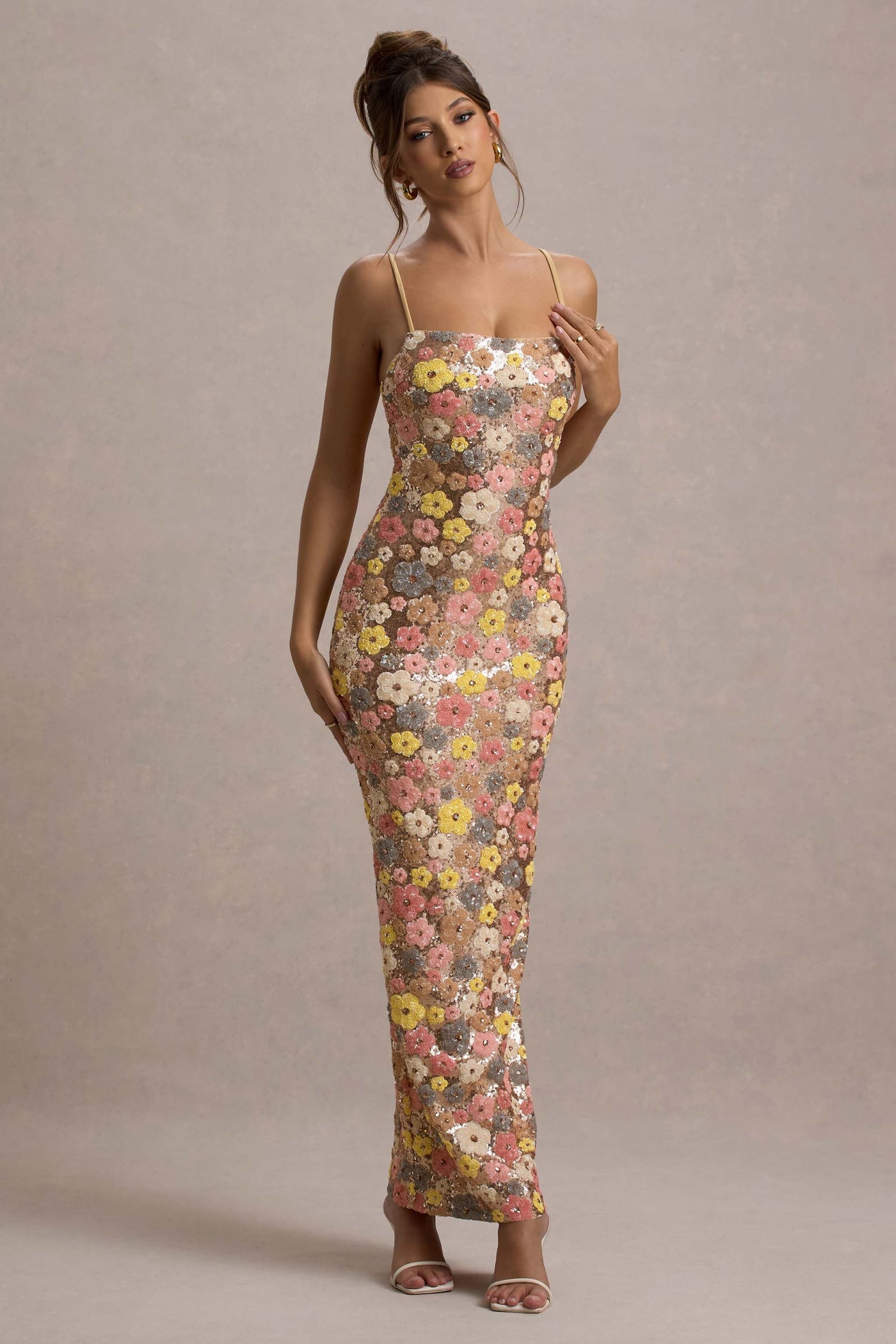 Selviana - Robe longue à sequins floraux