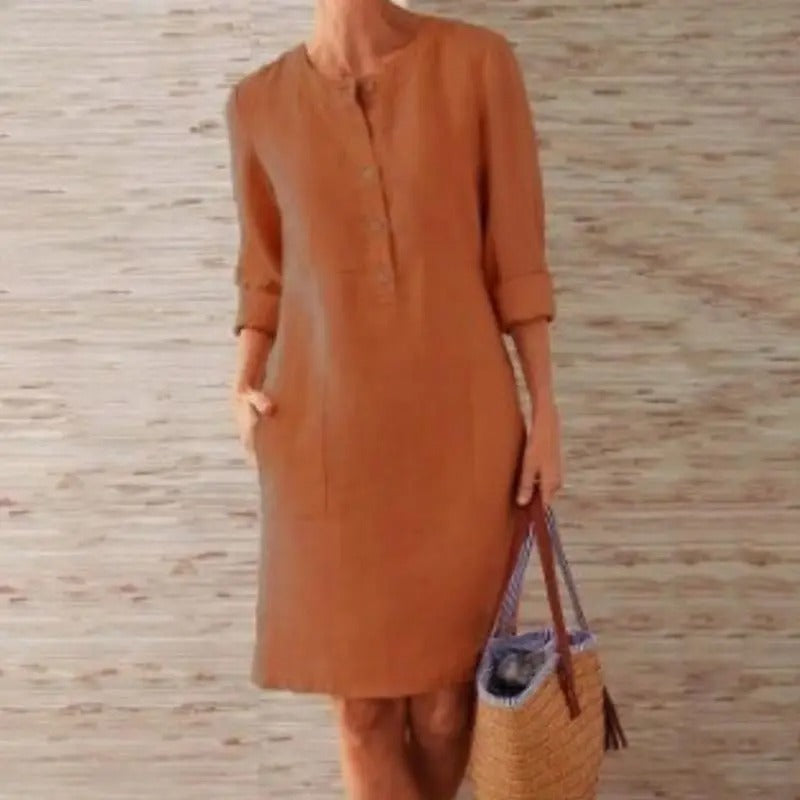 Emilie - Robe en lin à manches longues