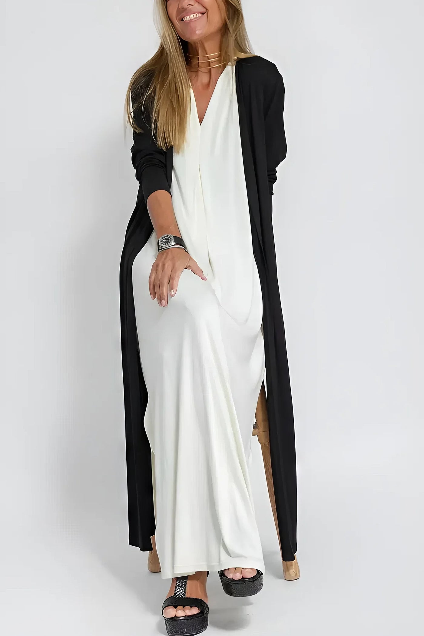 Patricia – Robe Longue Élégante avec Cardigan Assorti Offert