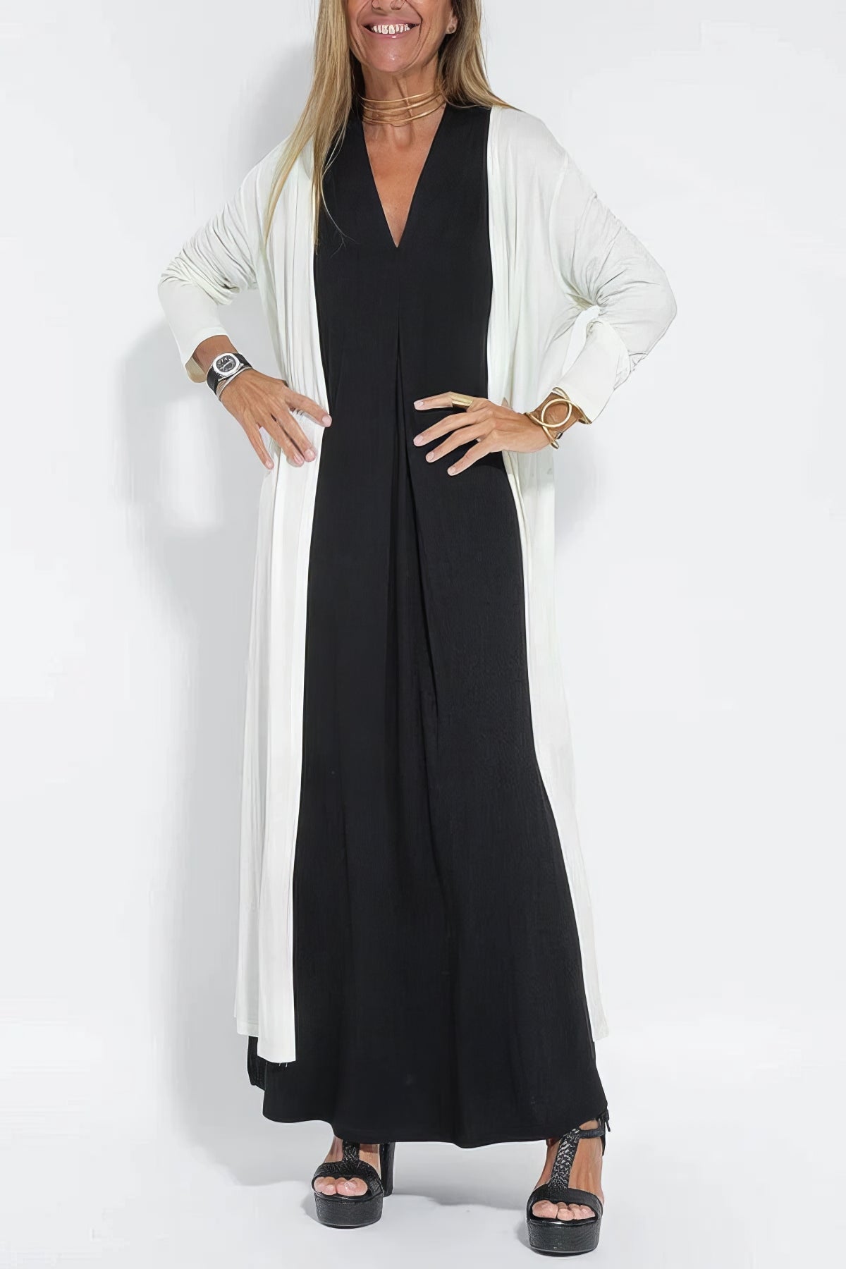 Patricia – Robe Longue Élégante avec Cardigan Assorti Offert