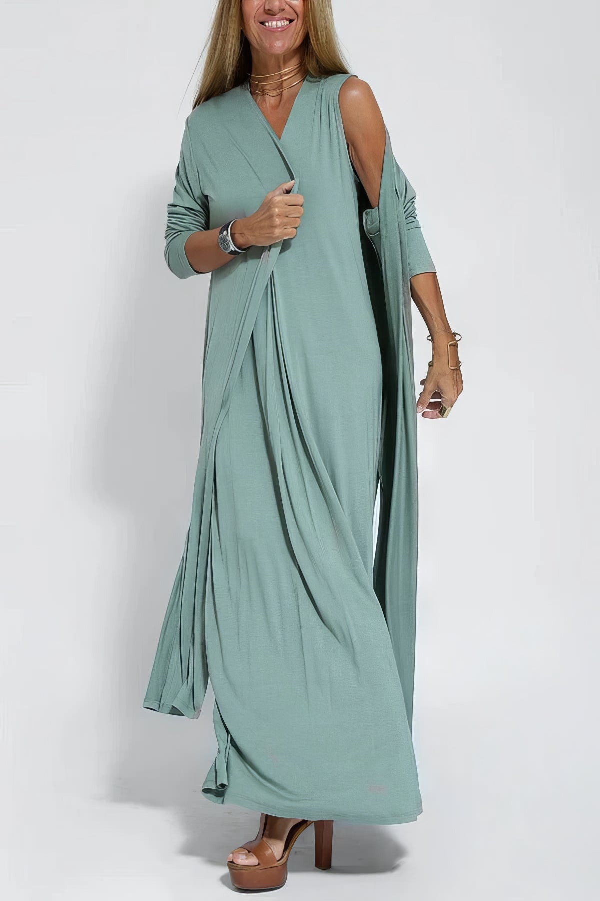 Patricia – Robe Longue Élégante avec Cardigan Assorti Offert