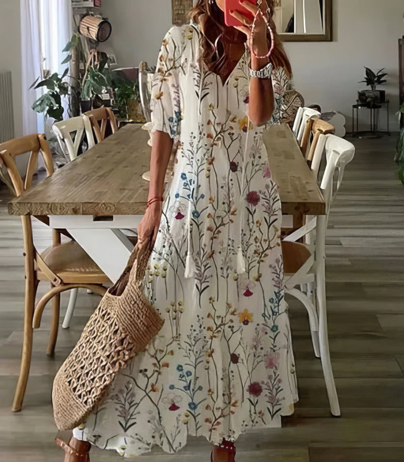 Diana – Robe Bohème avec Détail Flatteur au Niveau du Ventre