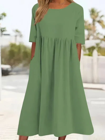 Nora – Robe en Coton à Col Rond avec Poches